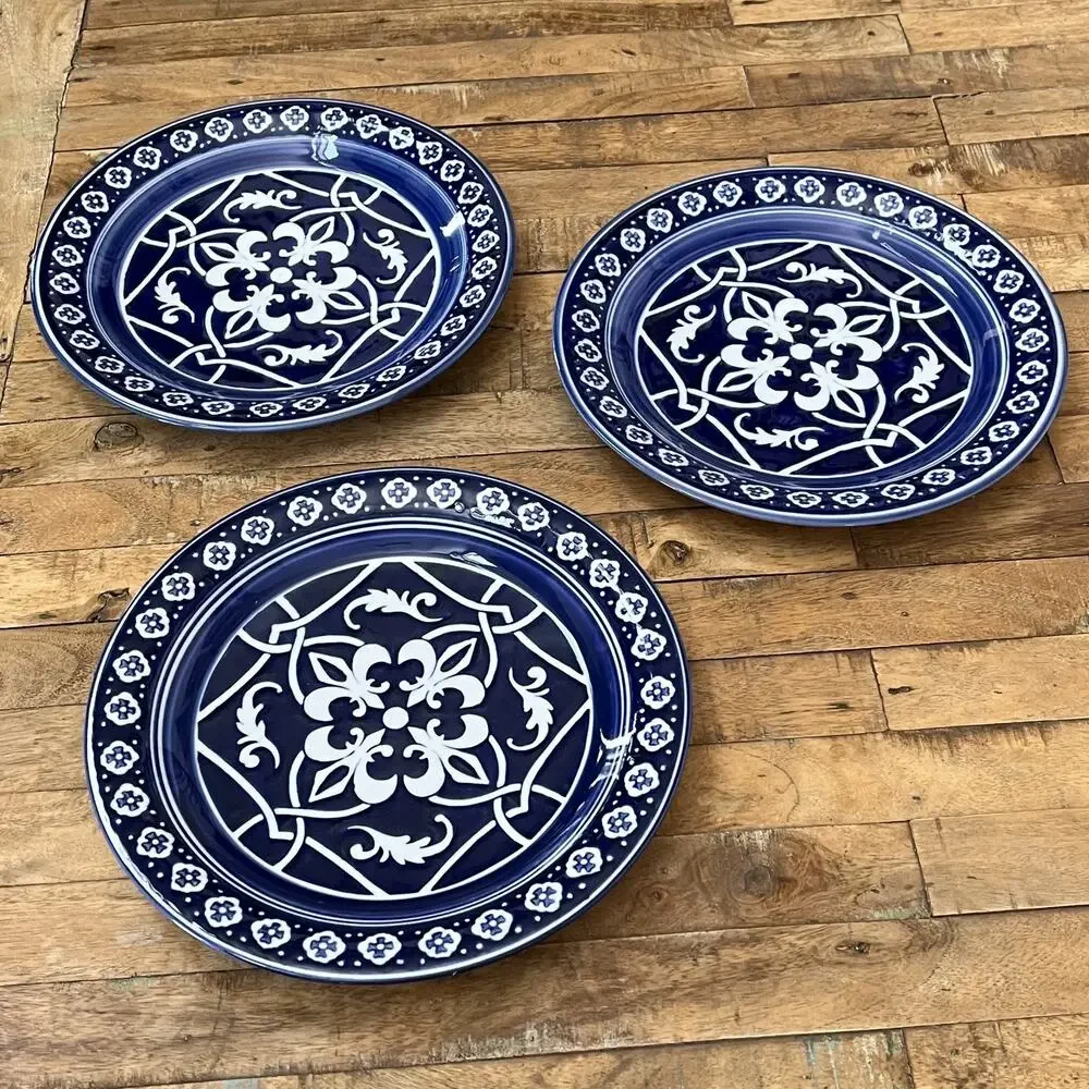 Target Home Catalina Blue Medallion 11” Porcelain Dinner Plates Set Of 3